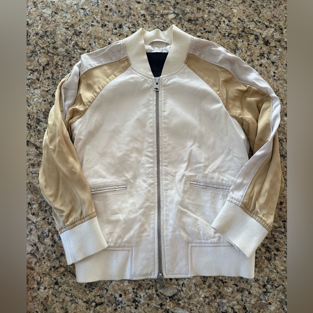 Women’s All Saints Leather VARLEY BOMBER Jacket Cream size SMALL
